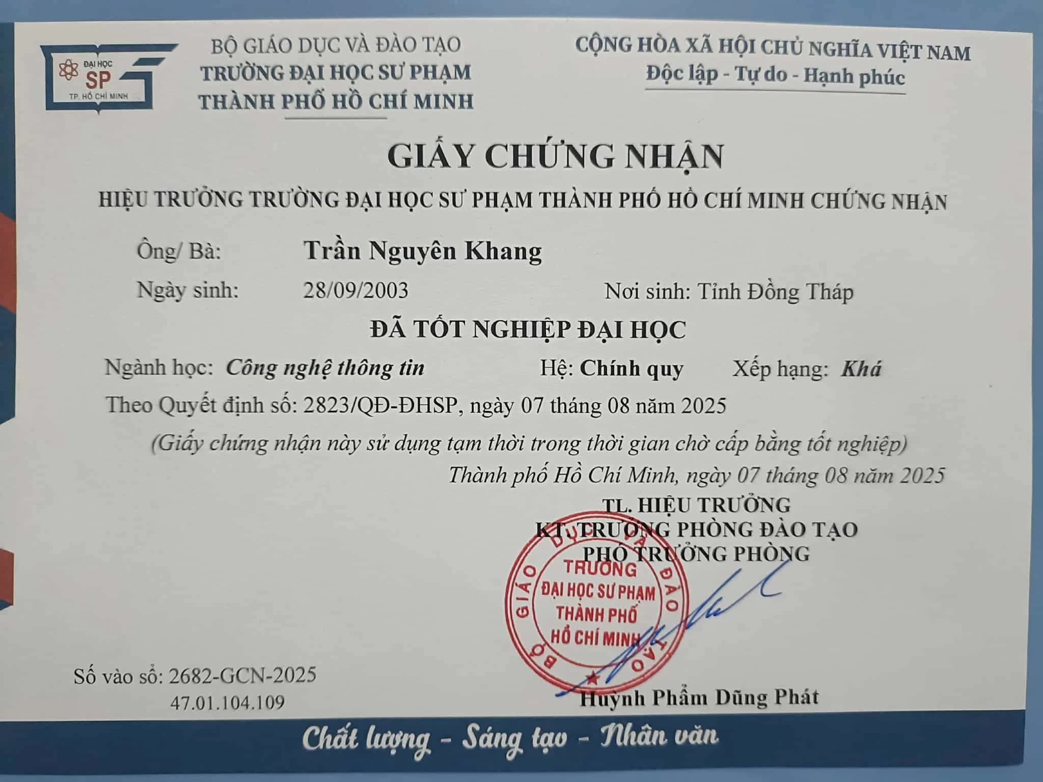 Bachelor’s Degree Certificate